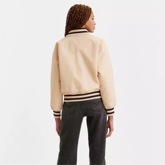 Levi’s After School Tan Jacket Medium Oversize Varsity Baseball Jacket - Picture 2 of 11